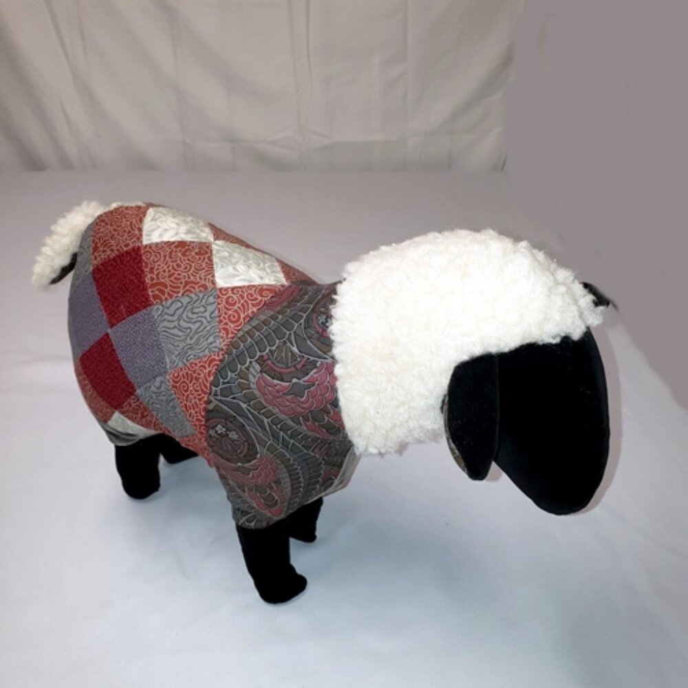 Handcrafted Standing Sheep - Primitive Folk Art Quilt Patchwork 16” Vintage - Picture 2 of 6